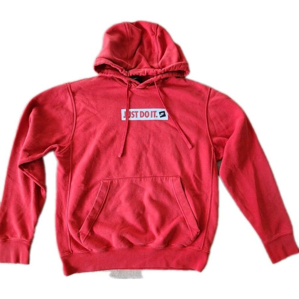 Nike Classic Swoosh Red Pullover Hoodie Mens Size Small Distressed Streetwear